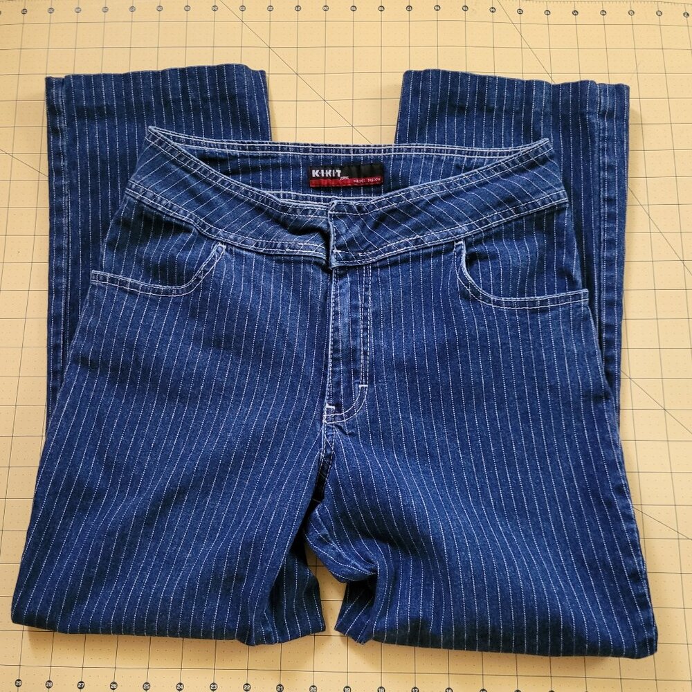 Kikit Pinstriped Blue Jean Capris Misses Size 10
